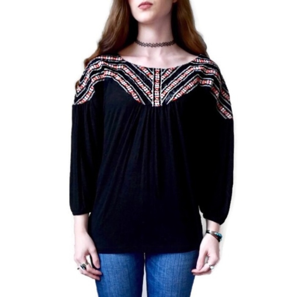 NWT Lucky Brand Boho Embroidered Peasant Blouse XS